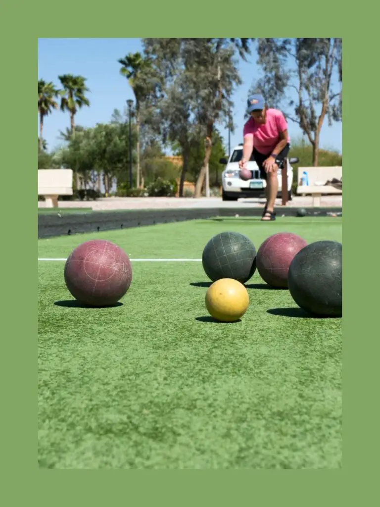 A man playing bocce ball as a competitive sport for adults over 50