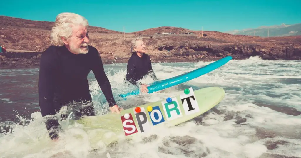 a man and woman in the water engaging in competitive sports for adults over 50