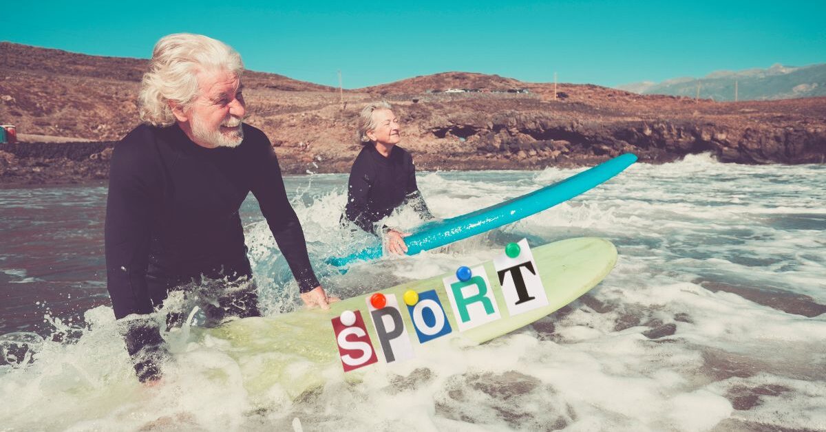 a man and woman in the water engaging in competitive sports for adults over 50