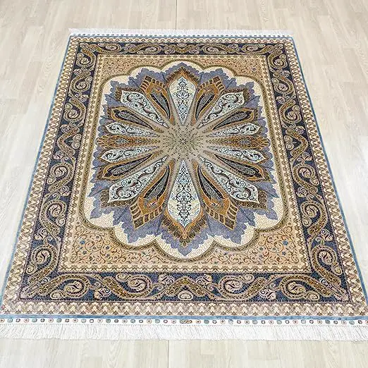 A rug on a wood floor that resembles the most expensive rug in the world.