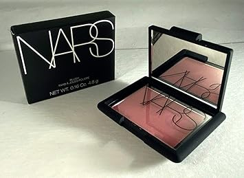 Powder blush in a black compact next to a black product box that shows the variety of best blushers for skin over 60