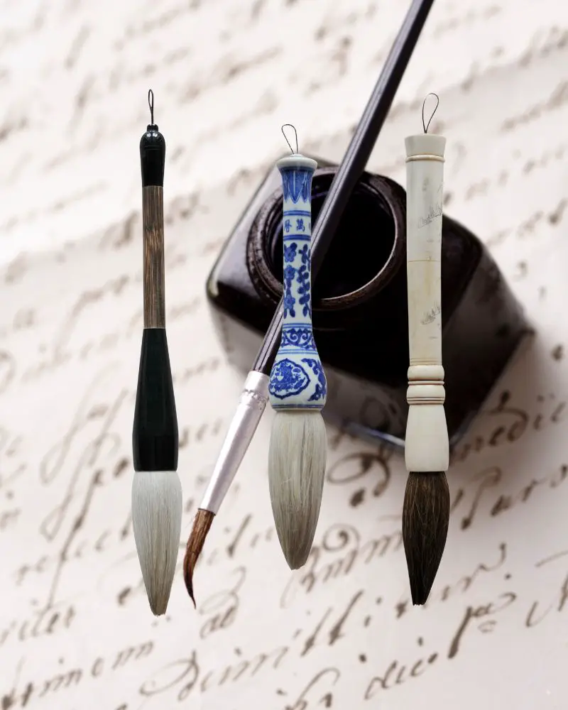 a close-up of brushes used for calligraphy which is one of many hobbies for men over 60