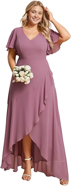 Pink semi formal wedding guest dress with v-neck and half sleeves perfect for someone wondering what to wear to a wedding over 50