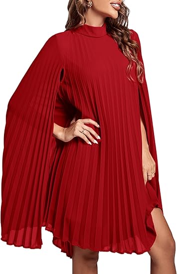 Women's short red cloaked party dress perfect for anyone wondering what to wear to a wedding over 50