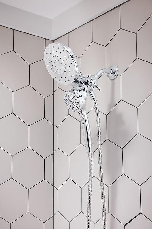 a shower head with a hose that illustrates safety features when considering how often to shower elderly