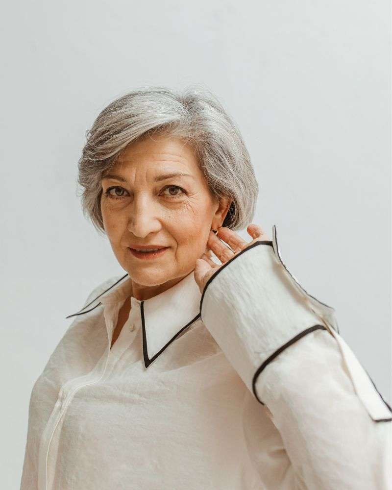 a woman with grey hair