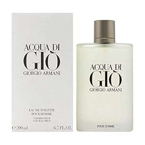 1 bottle of Acqua di Gio Pour Homme cologne next to it's product box, touted as one of the best colognes for men over 50