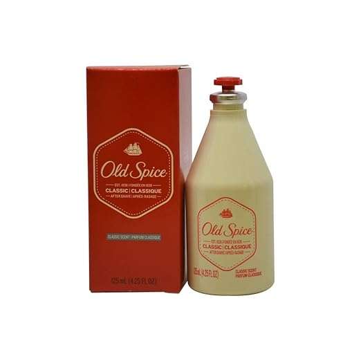 A bottle of Old Spice Classic next to its red product box touted as one of the best colognes for men over 50