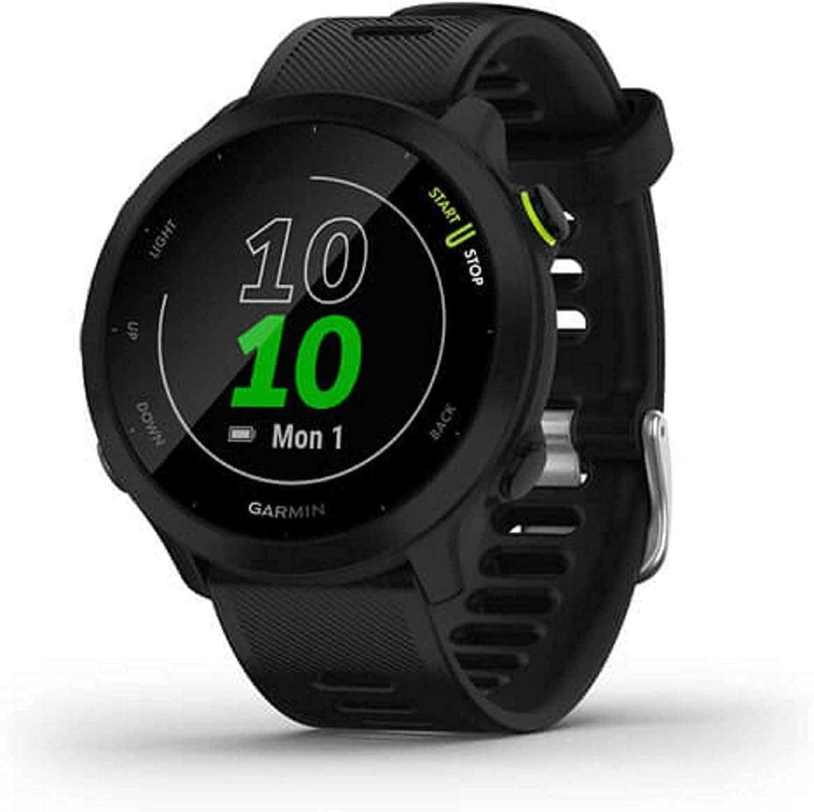 a black smart watch with a black band