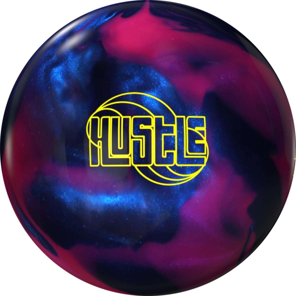 Blue nad purple marble bowling ball with yellow logo that does not fit under the category of the most expensive bowling balls