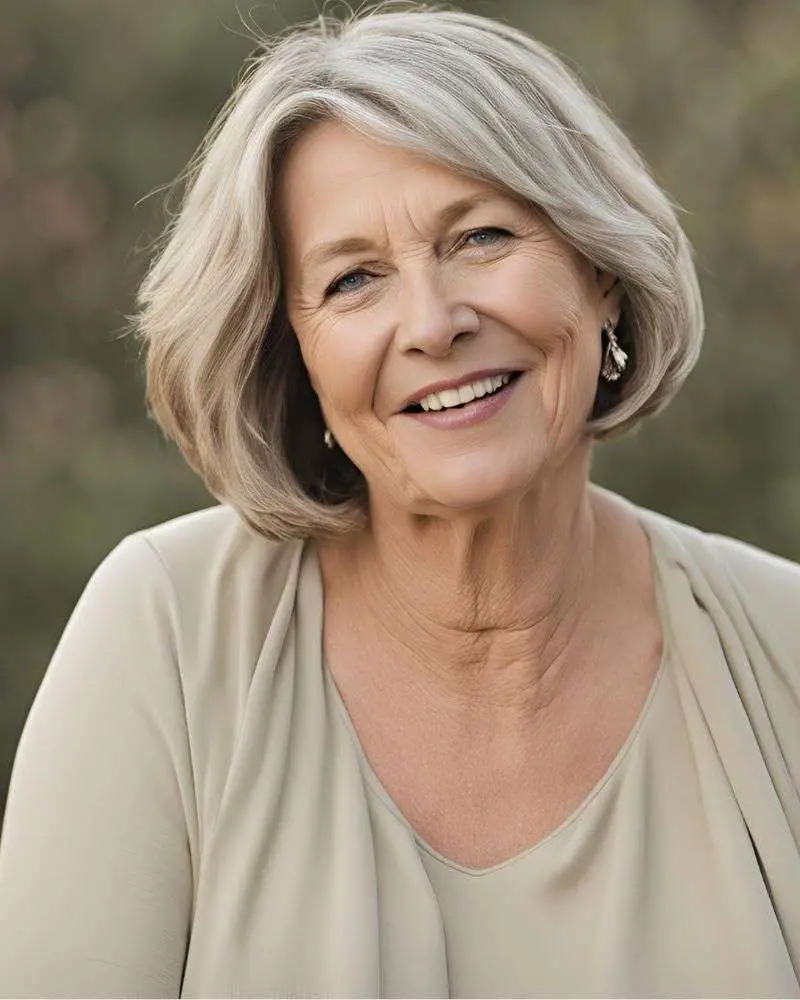 Smiling woman with a bob demonstrating hairstyles for over 50 and overweight