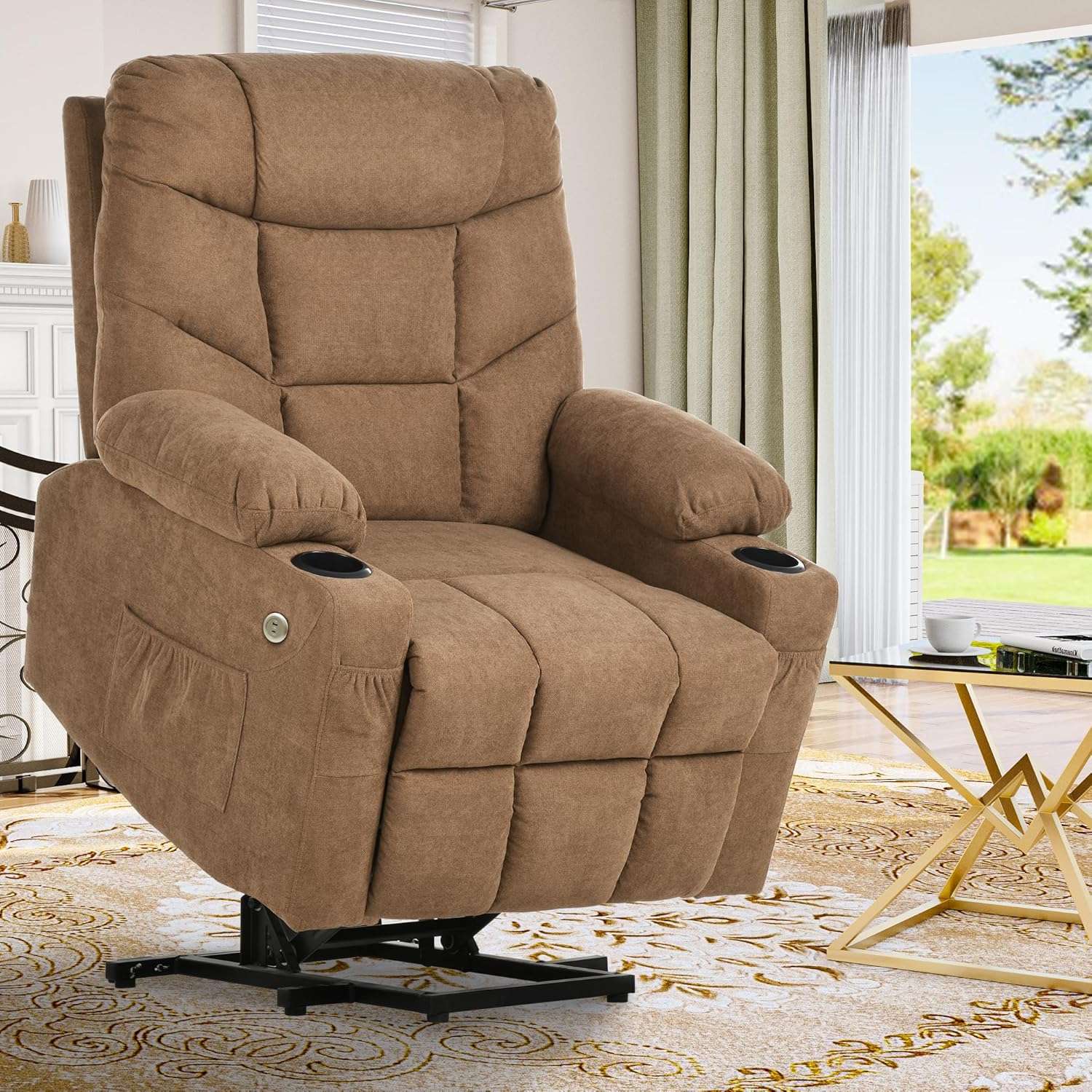 a brown lift chair recliner in a room to demonstrate the many mobility devices for seniors