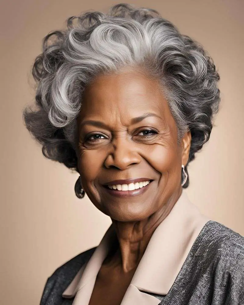 a woman with grey hair smiling