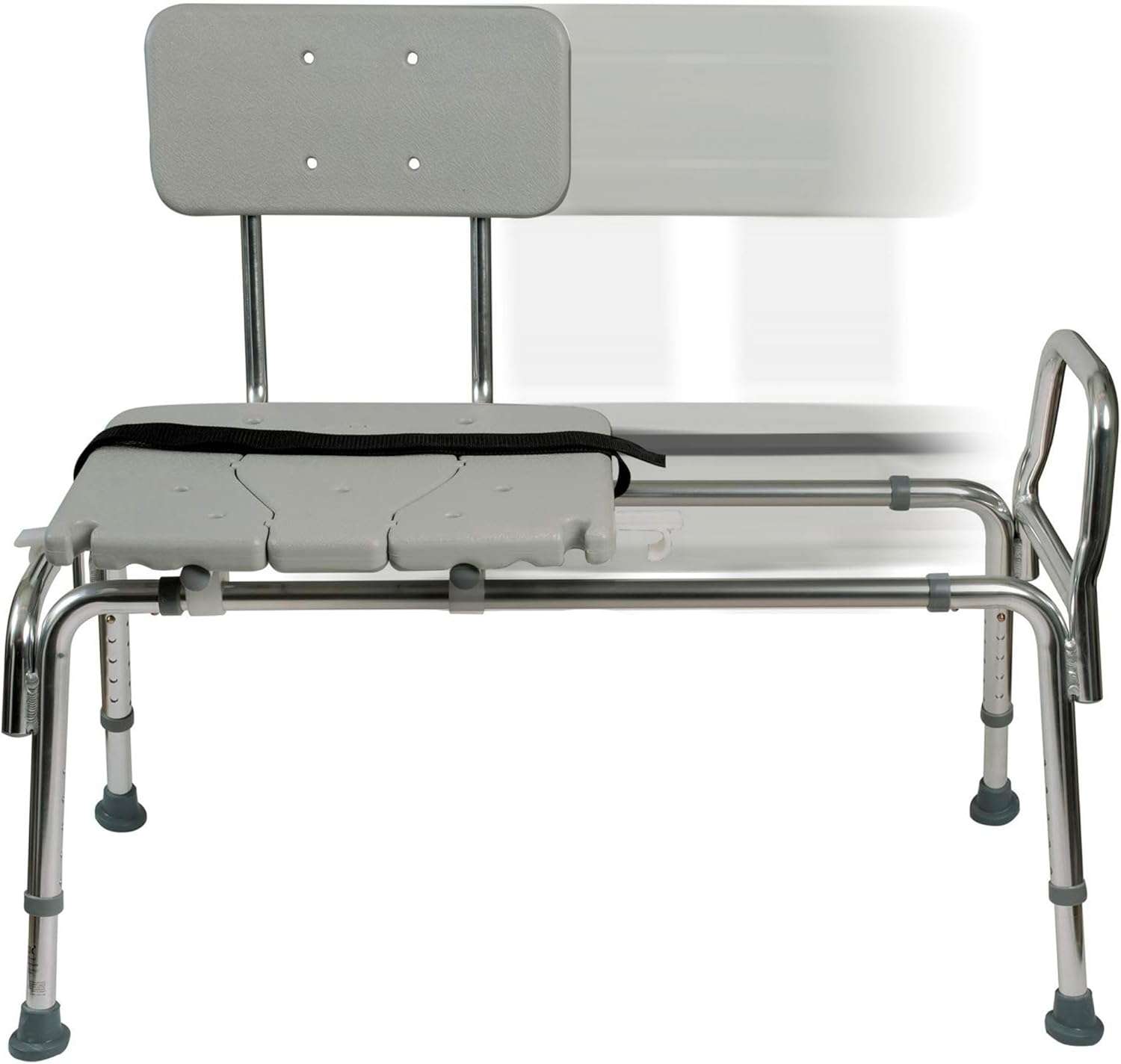 a grey shower chair with metal legs to demonstrate the many types of mobility devices for seniors