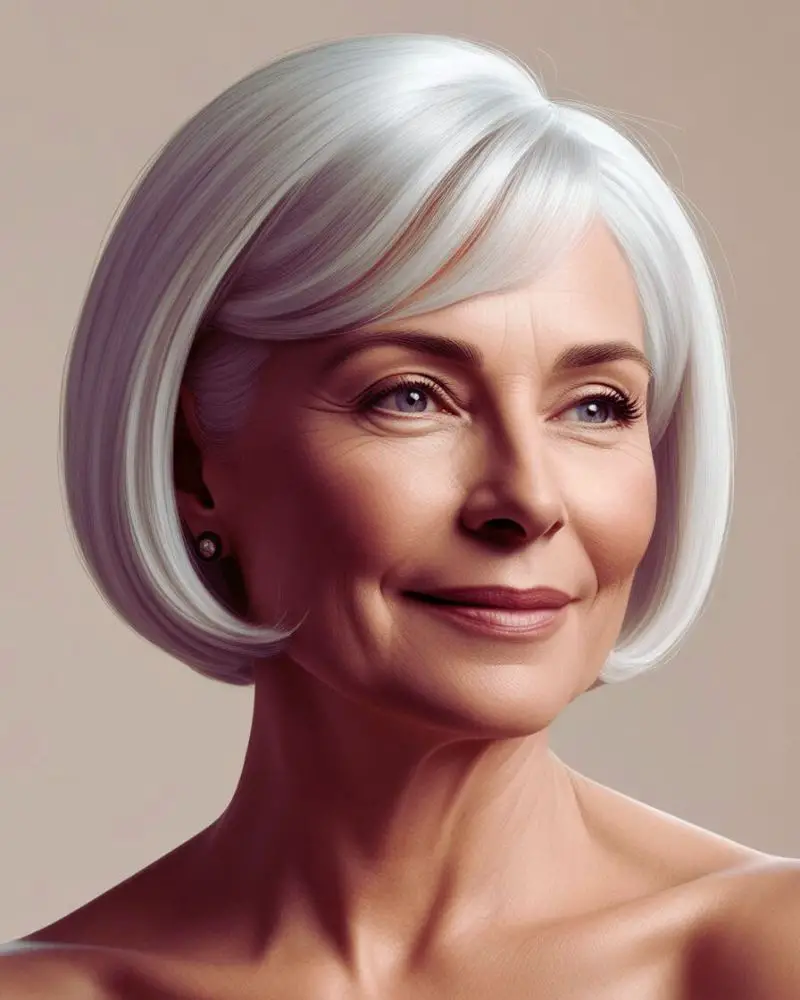 a woman with short white hair wearing a classic bob after discovering the best short haircuts for women over 60