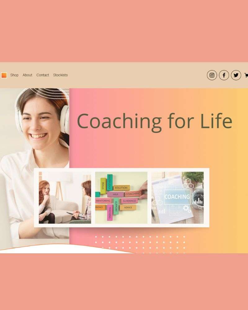 a woman with headphones on her head on the cover of a life coaching website