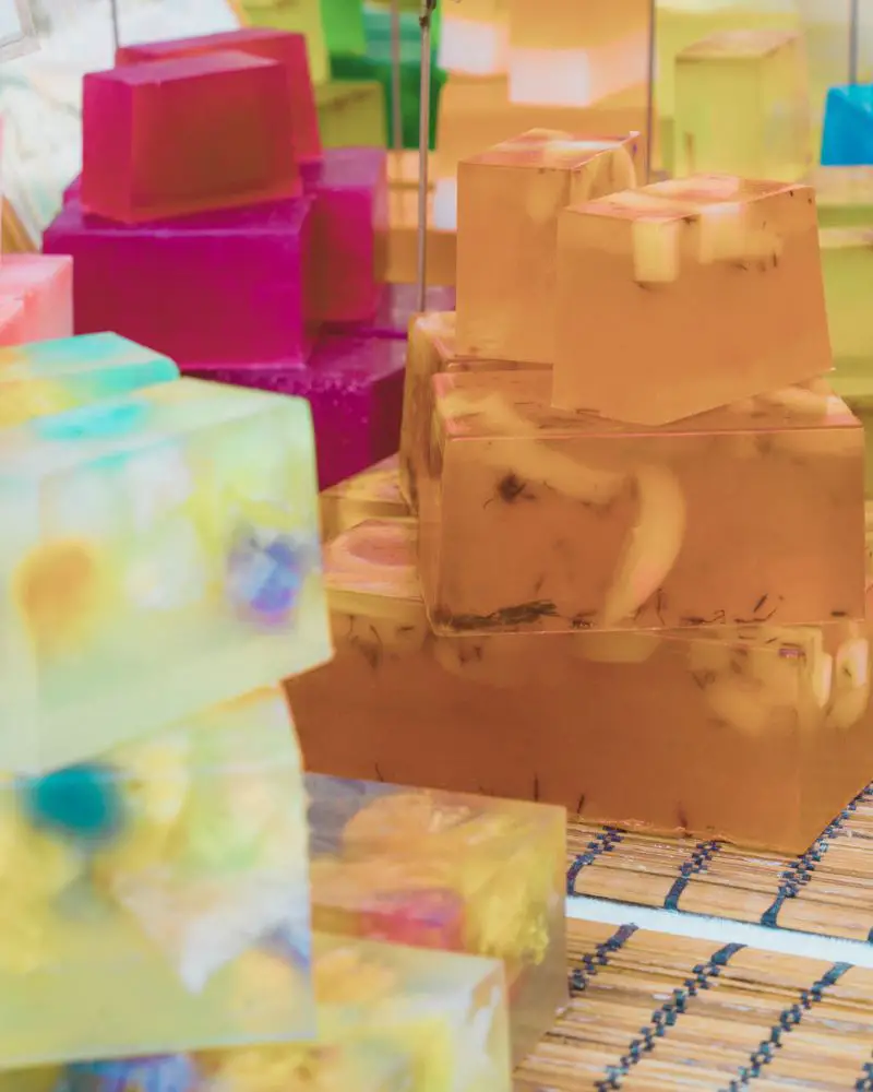 a group of colorful cubes of soap