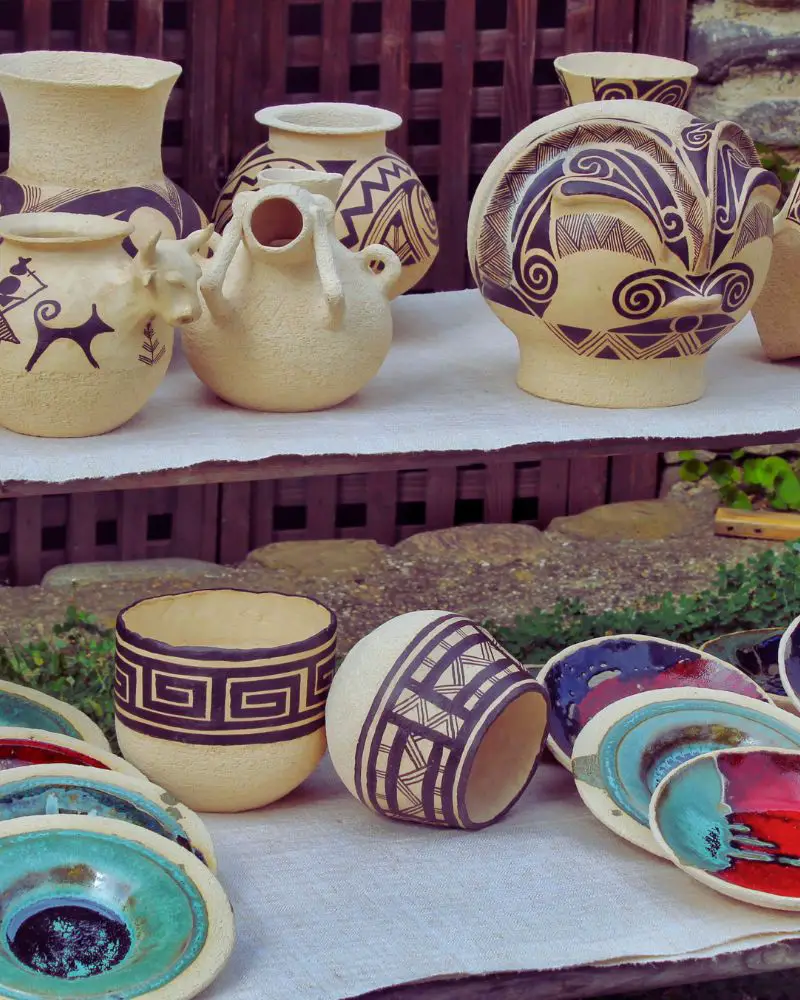 a group of pottery on a table