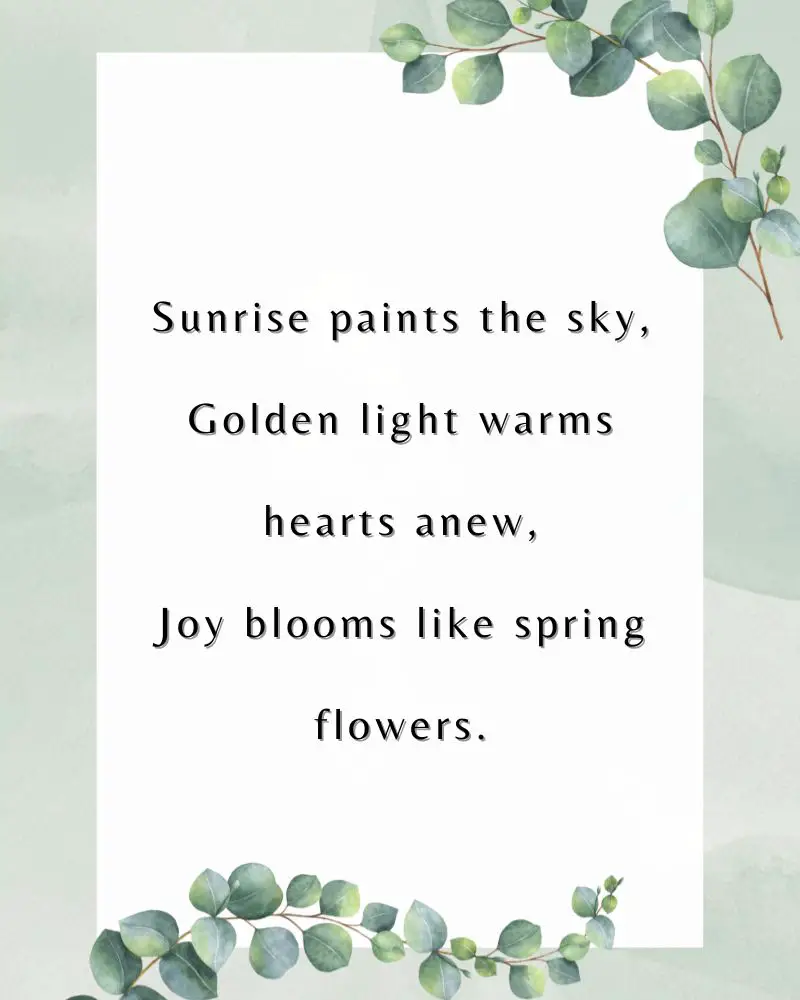 A poster frame of green leaves with an AI generated Haiku written on it