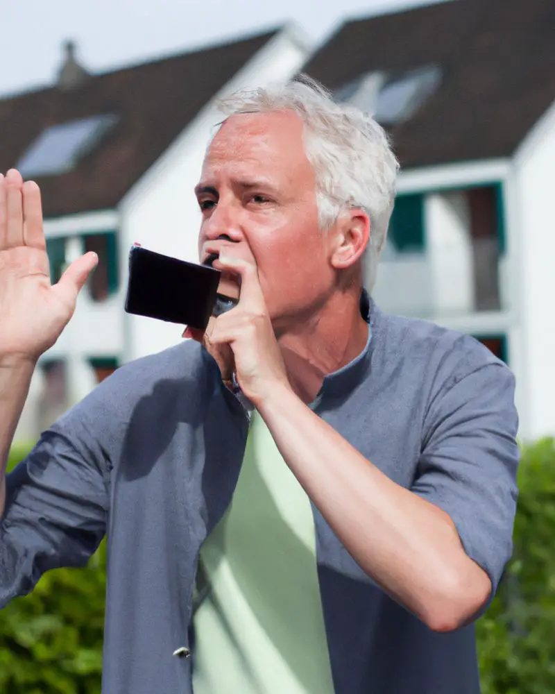 a man with grey hair and a blue shirt dictating into his phone using one of several open AI tools.