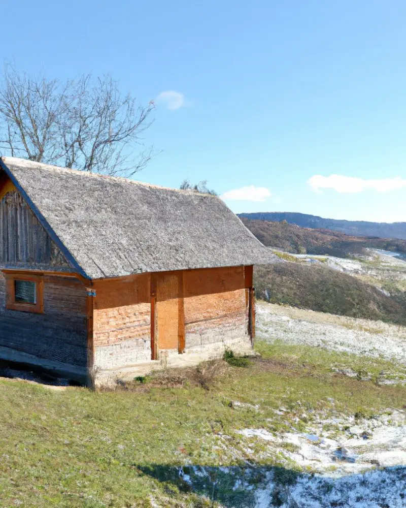 a small wooden house in a grassy area created using OpenAI tools