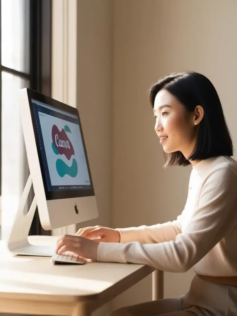 a woman sitting at a desk using a computer