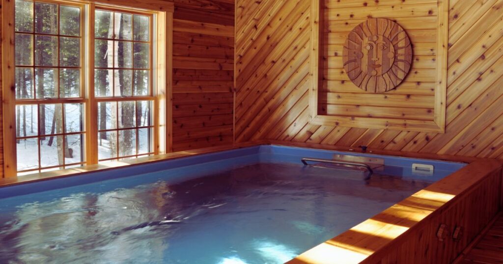 a hot tub inside a cabin