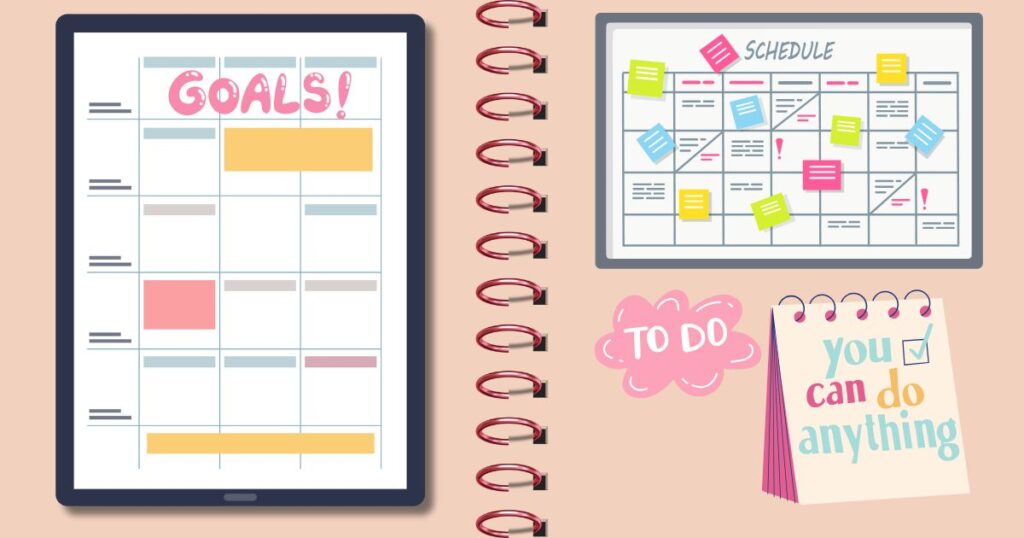 a calendar and calendar with notes and a notepad demonstrating a planner for writers