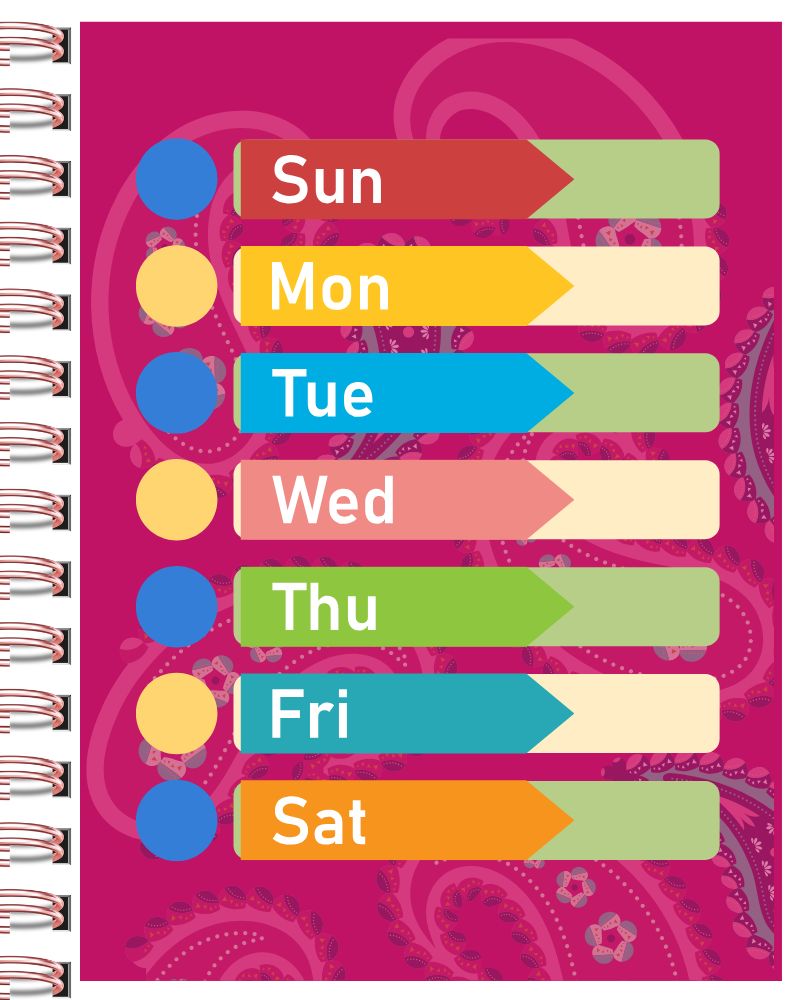 a free printable days of the week calendar with colorful arrows and paper clips